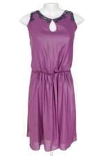 vestido feminino maria garcia roxo com faixa na cintura e forro
