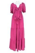 Vestido Longo Rosa Com Babado e Laço