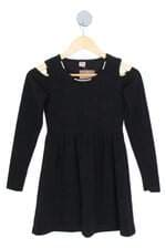 vestido simone almeida kids preto com aplique e recortes