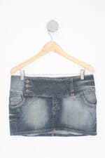 saia jeans feminina azul com paetê