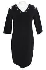 vestido mahanaim feminino preto com ilhós e recortes