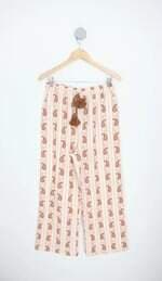 calça de tecido feminina estampada com cós com elástico e tassel