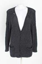 cardigan tricô farm feminino cinza mescla com paetê