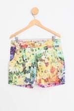 shorts wool line feminino estampado com aplique e pregas