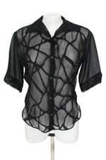 camisa claudia fashion feminina preta com aplique e transparência