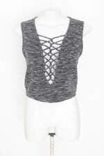 regata cropped forever 21 feminina preta com tiras