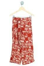 calça de tecido tres feminina estampada com sobreposição