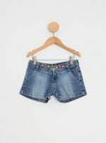 shorts jeans renner kids azul com bordado e cós com elástico