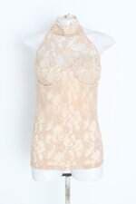 blusa feminina bege com aplique e forro