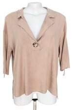 blusa Renner feminina bege com aplique e barra mullet