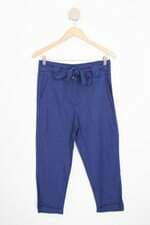 calça de tecido feminina azul com faixa na cintura