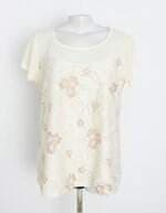 blusa feminina amarela com recortes e renda