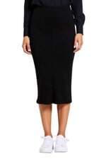 saia olá yulia feminina preta com fenda e meio forro