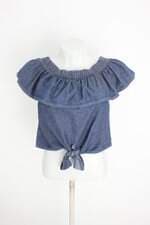 blusa pool feminina azul com franzido