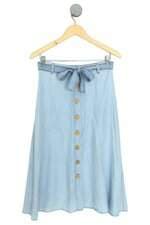 saia jeans Riachuelo feminina azul com faixa na cintura