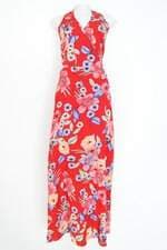 vestido feminino estampado com fenda e meio forro