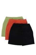 kit 3 shorts saia feminino bonequim preto laranja e verde