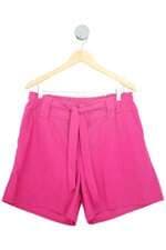 shorts feminino rosa com cós com elástico e faixa na cintura