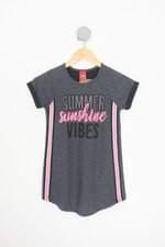 vestido kyly kids cinza com faixa lateral e silk