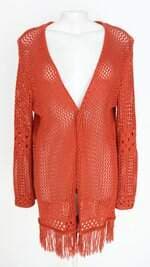 cardigan de tricô Youcom feminino terracota com franja