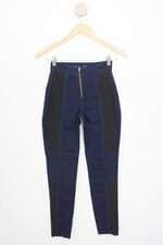 calça de sarja Blue theree Denim feminina azul com recortes