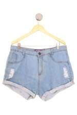 shorts jeans ariene feminino azul com barra italiana