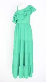 vestido feminino verde com babado e meio forro