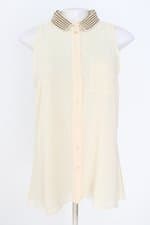 camisa cotton colors extra feminina bege com aplique