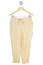 calça de tecido Zara feminina bege com cós com elástico