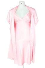 conjunto de camisola/robe remada feminino rosa com faixa na cintura e renda