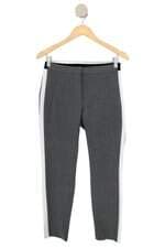 calça de tecido Zara feminina cinza com cós com elástico e faixa lateral