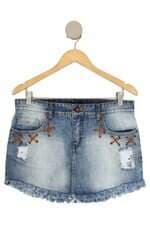 saia jeans Le Lis Blanc feminina azul com aplique