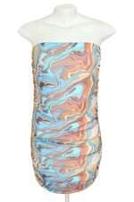 vestido grig feminino estampado com drapeado e forro