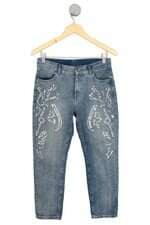 calça jeans calzedonia feminina azul com aplique