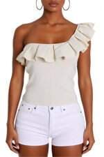 cropped ombro único Zara feminino bege com babado