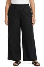 calça pantalona em linho calzedonia feminina preta com cós com elástico