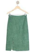 Saia Midi de Tweed Verde com Fenda