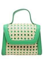 Bolsa Pequena Transversal Verde detalhes em Palha