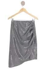 saia Renner feminina prata com assimetria e drapeado