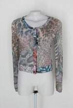 Cardigan displicent feminino estampado com Renda