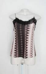 Regata zipper-zipper feminina marrom estampada com Renda