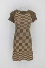 Vestido de tricot feminino marrom com Aplique