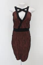 Vestido le vintage feminino marrom com Recorte e Sobreposição