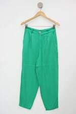 Calça de tecido feminina verde com Pregas