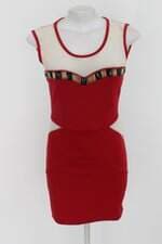 Vestido ajustada feminino vermelho com Tule e Aplique