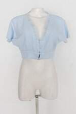 Blusa cropped costume.cst feminina azul com Renda