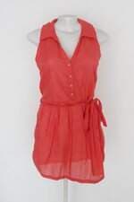 Vestido sol & água feminino coral com Faixa na Cintura e Pregas