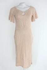 Vestido galeria tricot feminino bege com Meio forro e Fenda